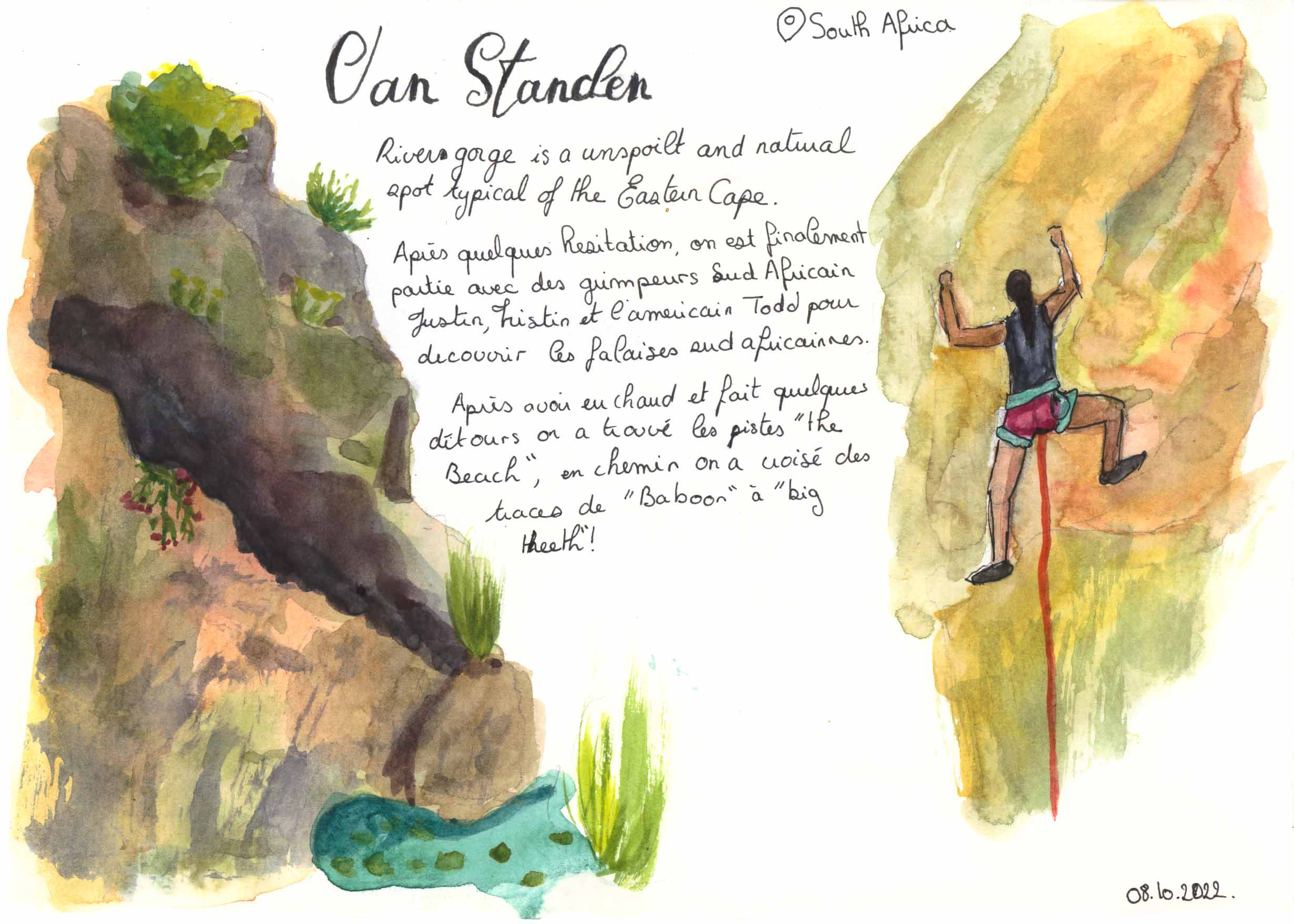 watercolor of a climbing day in Van standen