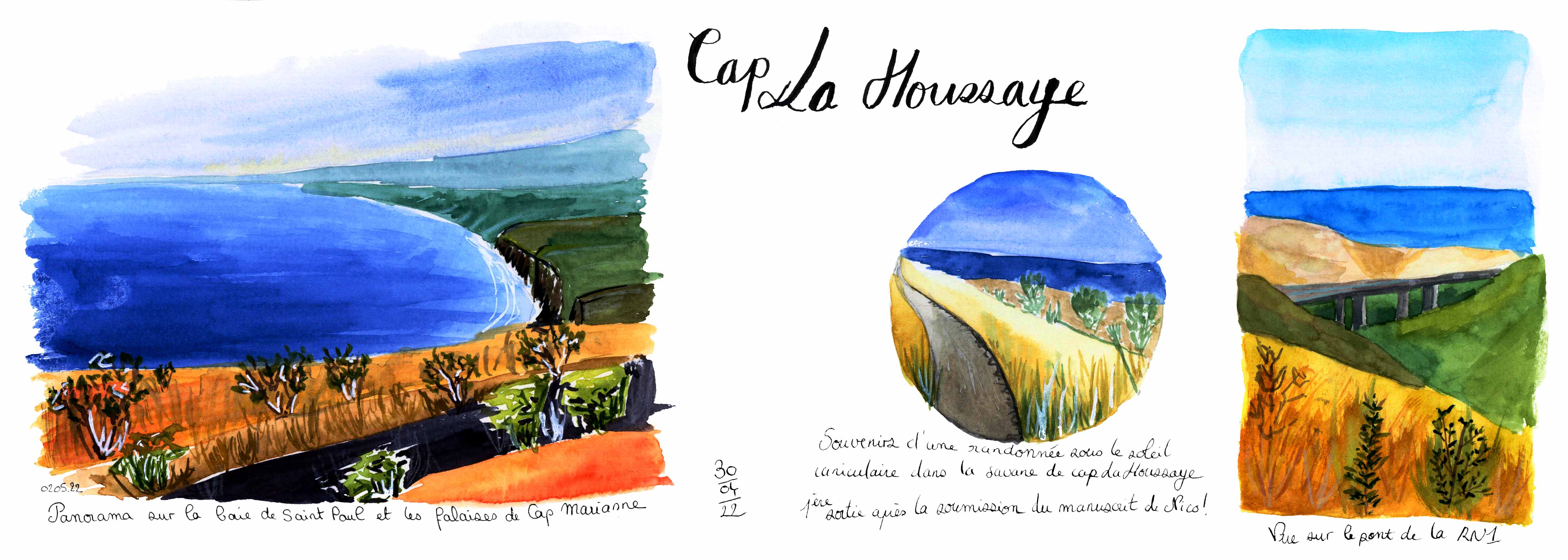 Aquarelle des falaises de Cap la Houssaye à l'île de La Réunion