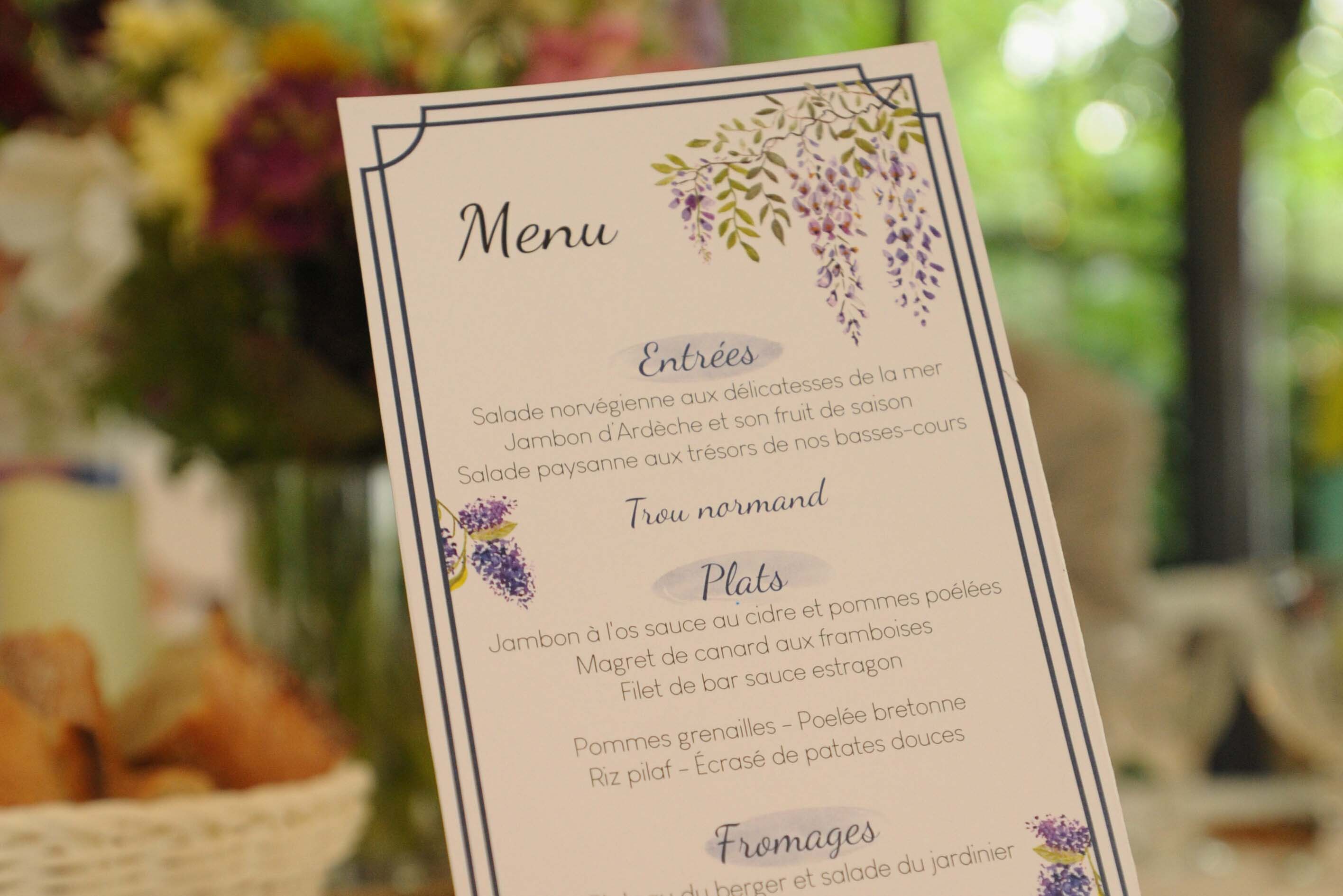 Menu de mariage champêtre